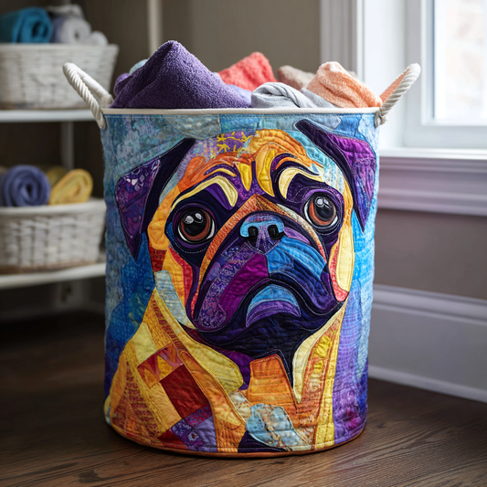 Smiling Pug Quilted Laundry Basket NCU0DDK938