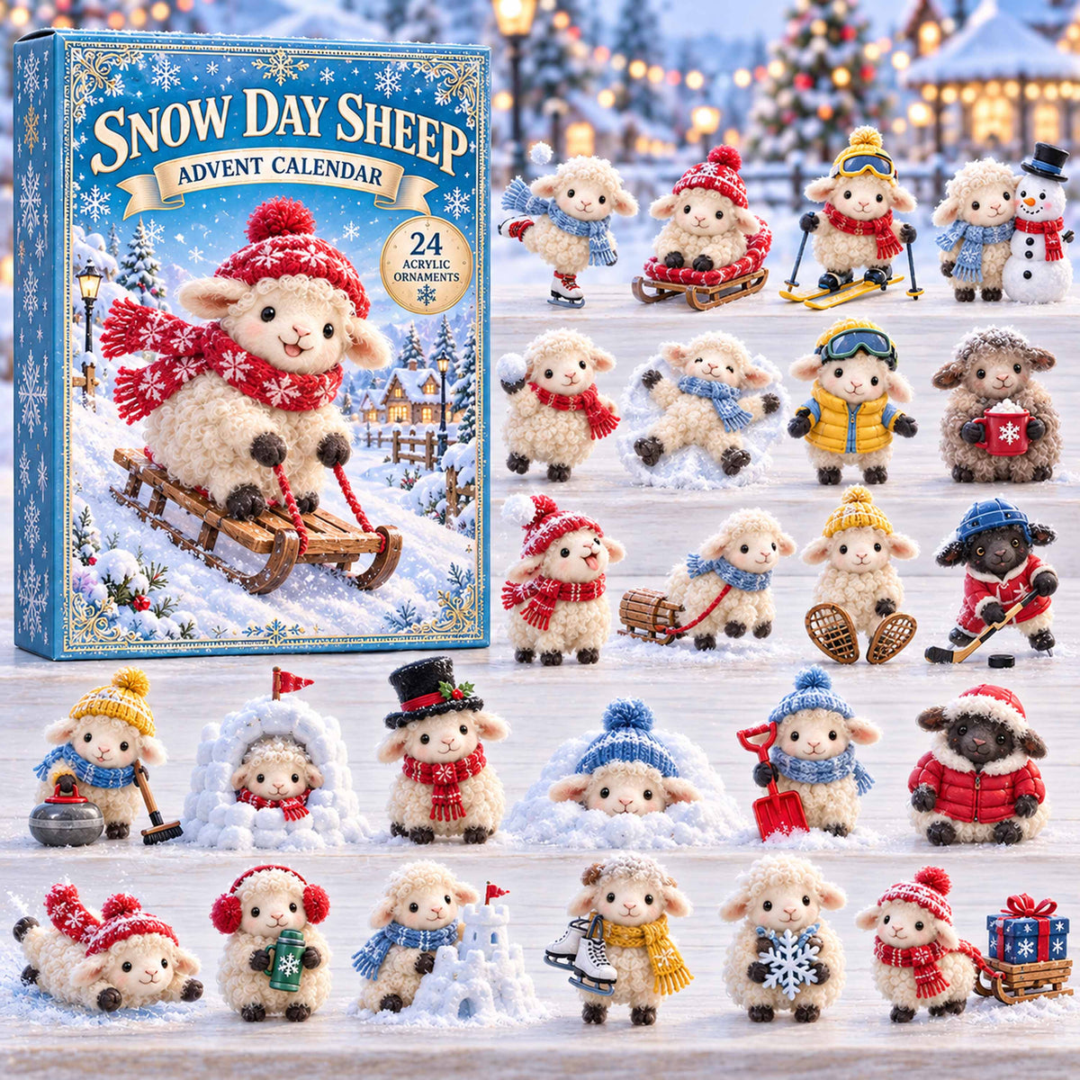 CHRISTMAS KICKOFF 40% OFF - Snow Day Sheep Advent Calendar 2026 - 24-Day Festive Countdown, Acrylic Charms Blind Box - Gift For Family and Friends AC0TD032