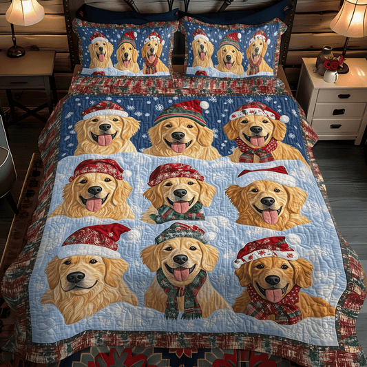 Snow Golden Puppy 3-Piece Quilted Bedding Set NCU0TH1634