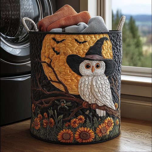 Snow Owl Halloween Quilted Laundry Basket NCU0TH3087