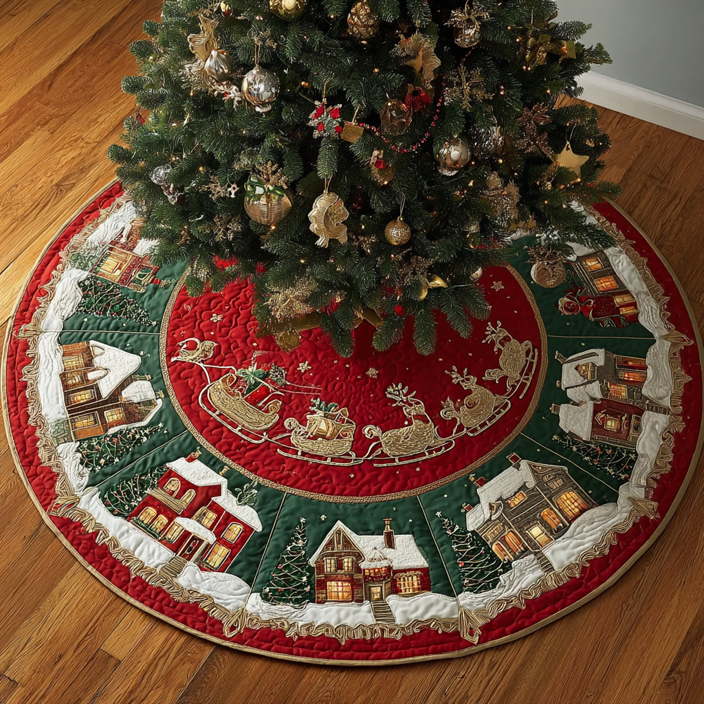 Snow Town Christmas Quilted Tree Skirt NCU0DDK1693