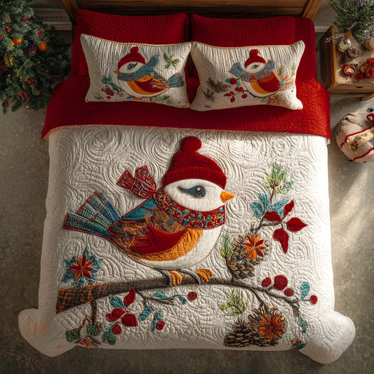 Snowberry Chickadee 3-Piece Quilted Bedding Set NCU0PTT1351