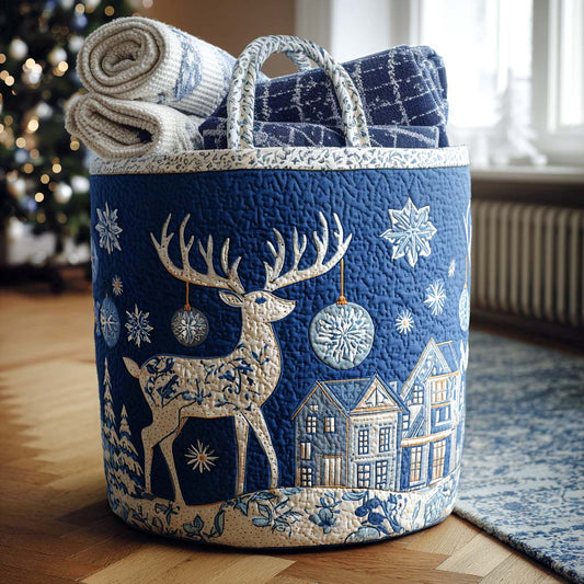 Snowfall Reindeer Quilted Laundry Basket NCU0PTT1537