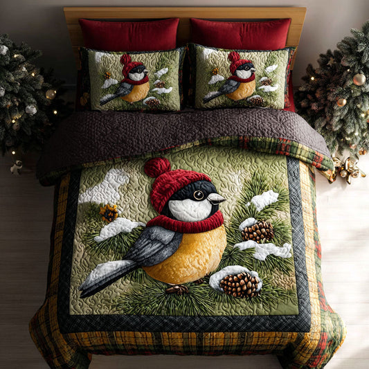 Snowflake Chickadee 3-Piece Quilted Bedding Set NCU0PTT1352