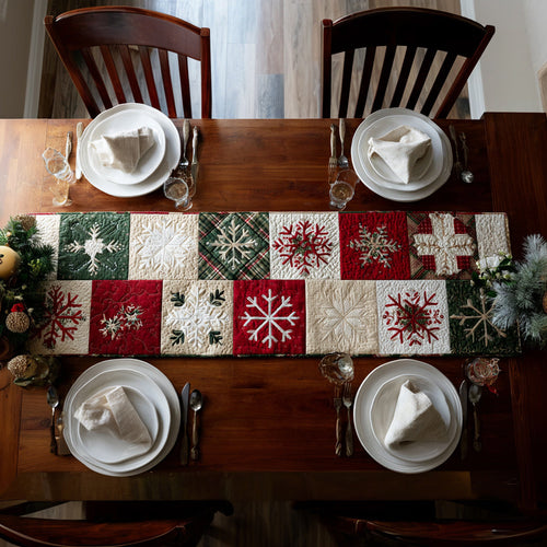 Snowflake Log Cabin Quilted Table Runner NCU0HNH751