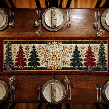 Snowflake Pine Tree Quilted Table Runner NCU0HNH752