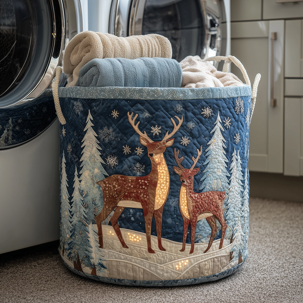 Snowflake Reindeer Quilted Laundry Basket NCU0TH3289