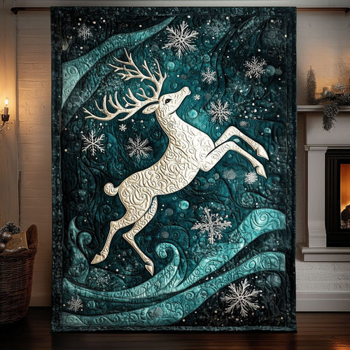 Snowflake Reindeer Scene Quilted Blanket NCU0TL1533