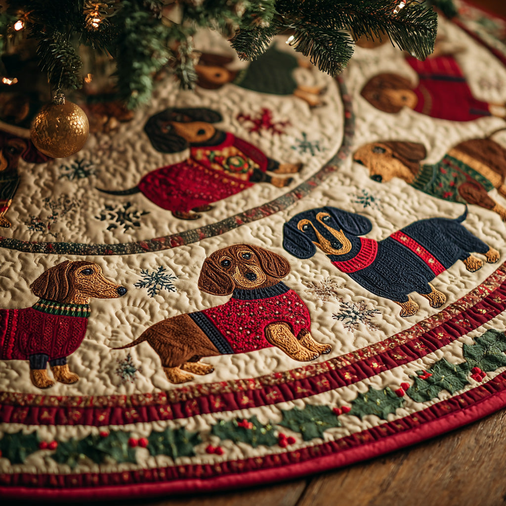 Snowflake Sweater Dachshunds Christmas Quilted Tree Skirt NCU0LDH146