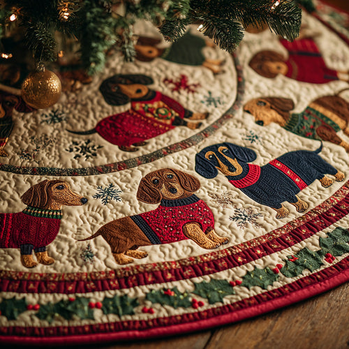 Snowflake Sweater Dachshunds Christmas Quilted Tree Skirt NCU0LDH146