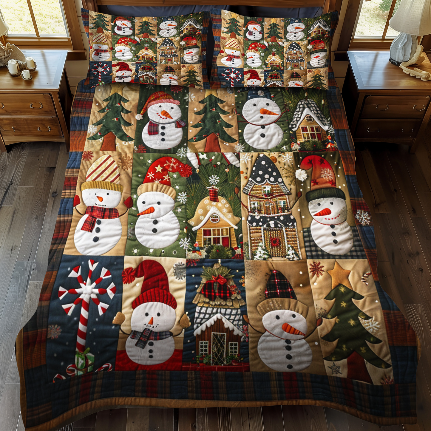 Snowman Delight 3-Piece Quilted Bedding Set NCU0NT034