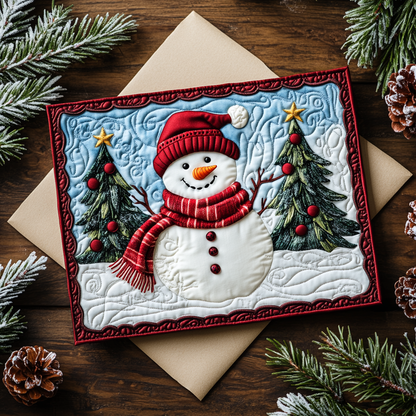 Snowman Charm Quilted Fabric Postcard NCU0DDK1896
