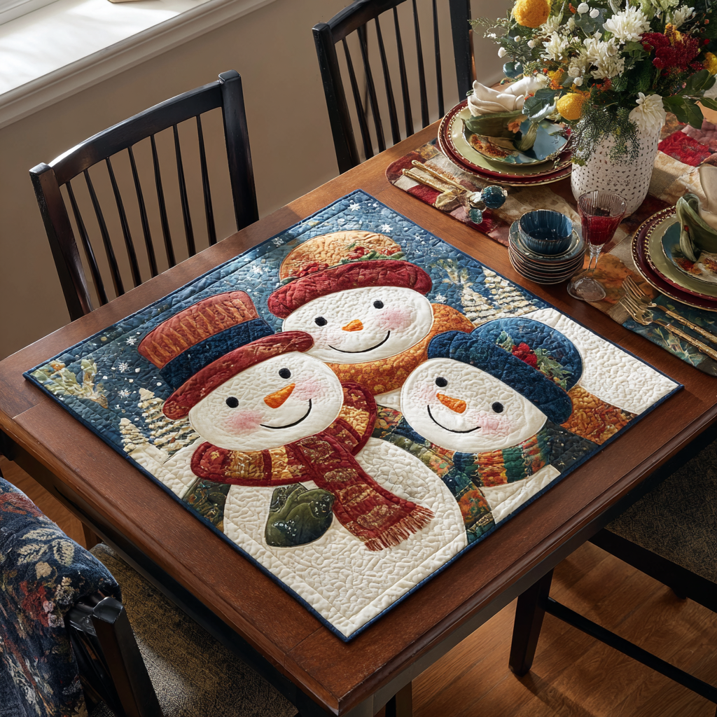 Snowman Charm Quilted Table Topper NCU0DDK1250