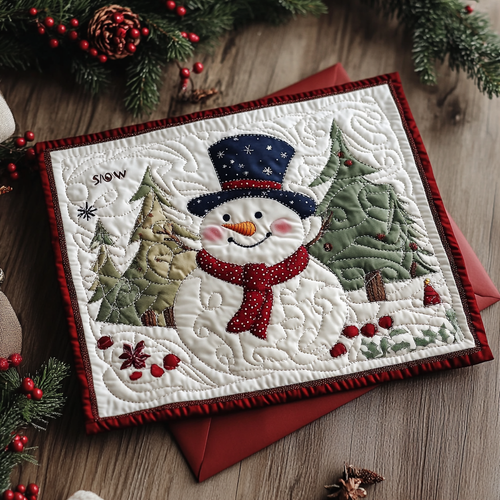 Snowman Cheer Quilted Fabric Postcard NCU0DDK1886