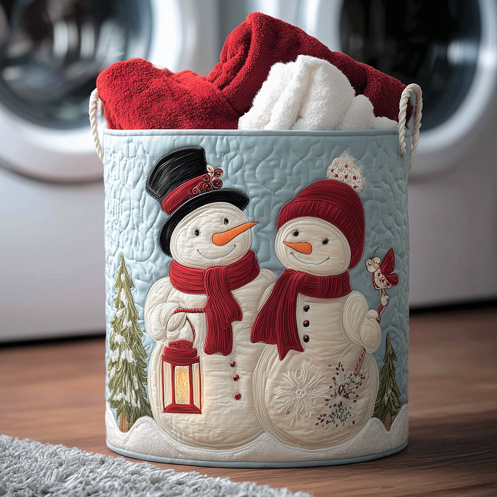 Snowman Couple Love Quilted Laundry Basket NCU0TH3174
