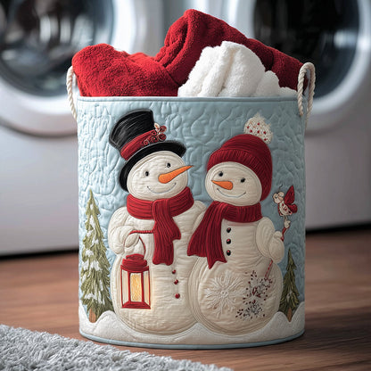 Snowman Couple Love Quilted Laundry Basket NCU0TH3174