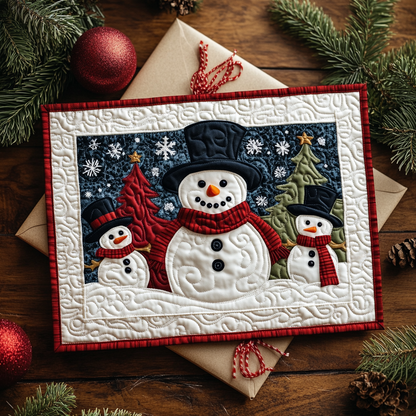 Snowman Delight Quilted Fabric Postcard NCU0DDK1890