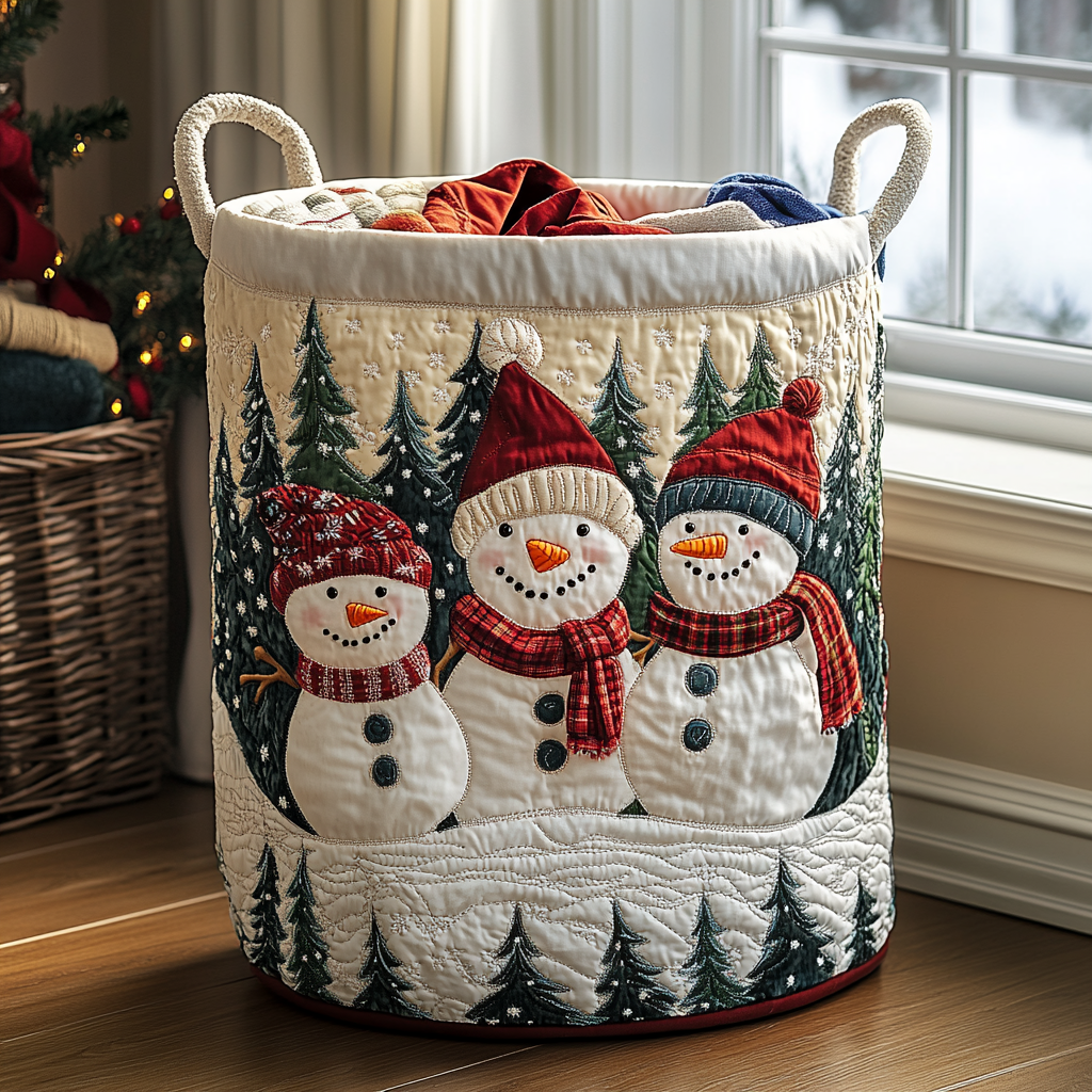 Snowman Dreams Quilted Laundry Basket NCU0DDK1274
