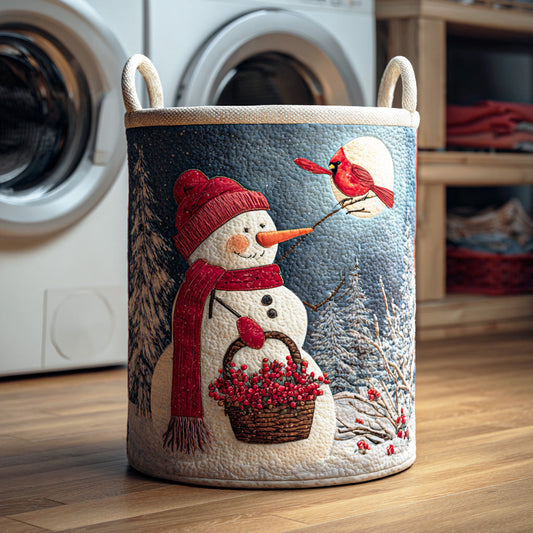 Snowman Forest Night Quilted Laundry Basket NCU0NTD1093