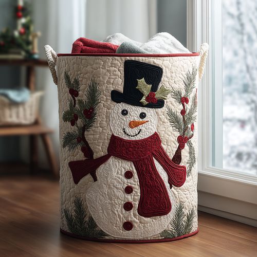 Snowman Glow Quilted Laundry Basket NCU0DDK1276