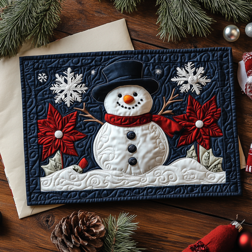 Snowman Harmony Quilted Fabric Postcard NCU0DDK1892