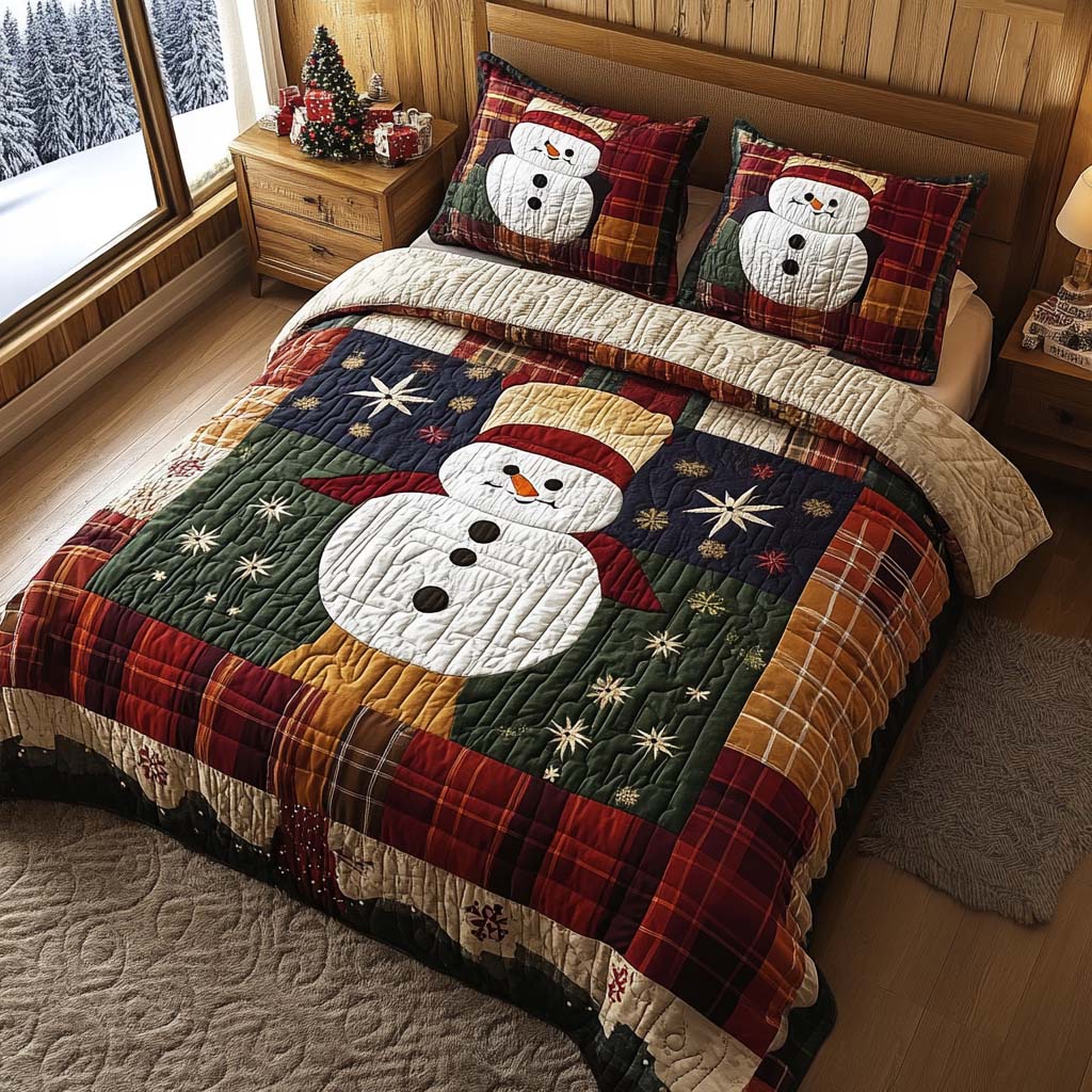 Snowman Holiday 3-Piece Quilted Bedding Set NCU0DQQ045