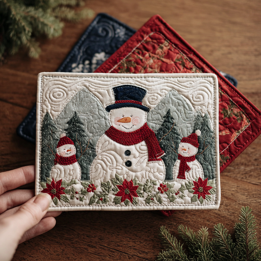 Snowman Joy Quilted Fabric Postcard NCU0DDK1888