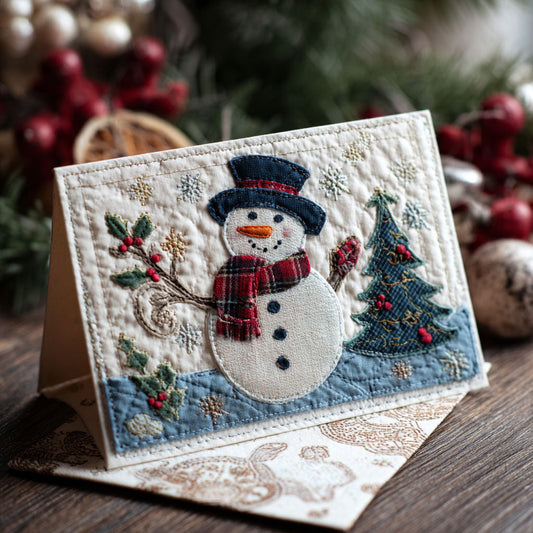 Snowman Joy Quilted Fabric Postcard NCU0PTT2305