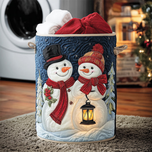 Snowman Love Scene Quilted Laundry Basket NCU0TH3178