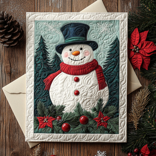 Snowman Magic Quilted Fabric Postcard NCU0DDK1887