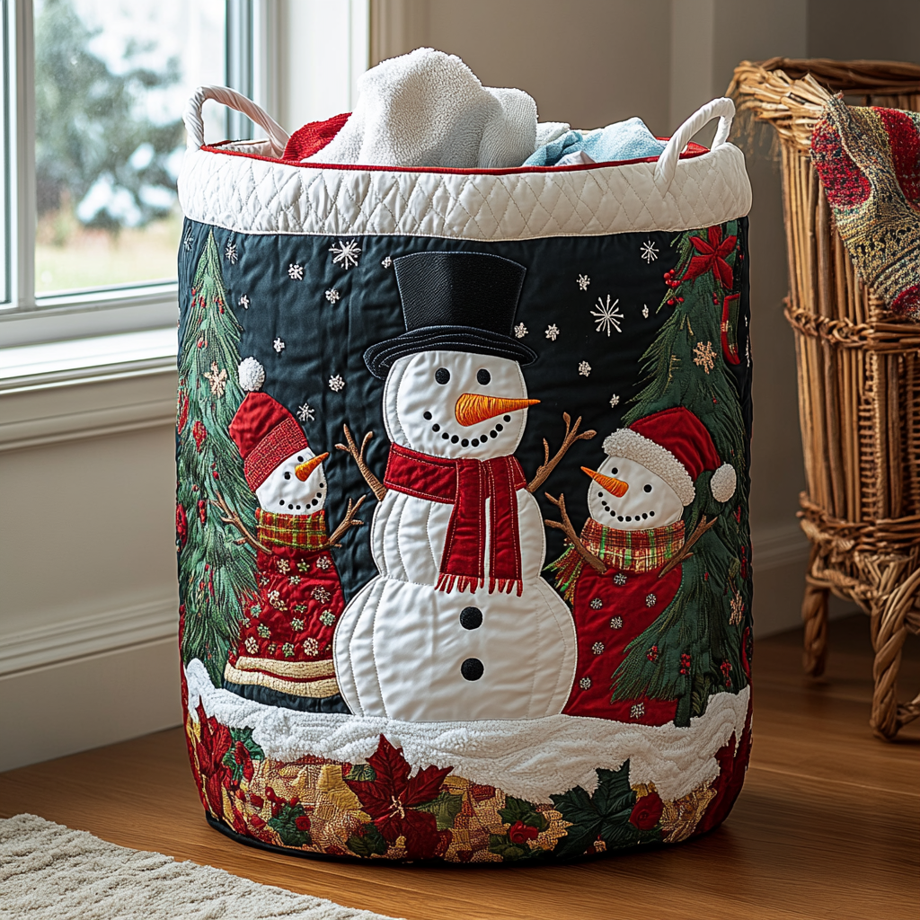 Snowman Magic Quilted Laundry Basket NCU0DDK1069