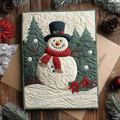 Snowman Moment Quilted Fabric Postcard NCU0DDK1889