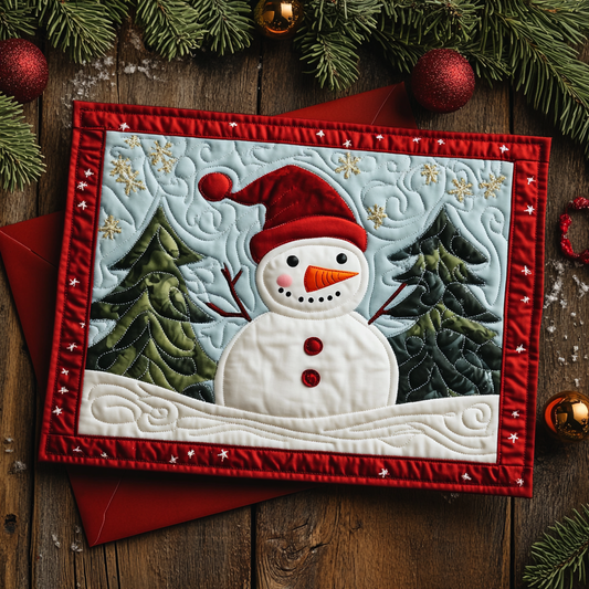 Snowman Scene Quilted Fabric Postcard NCU0DDK1894