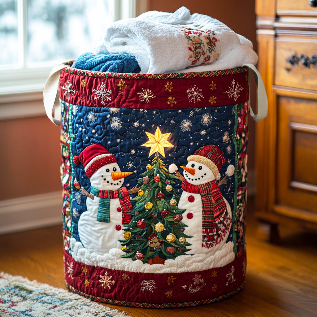 Snowman Smile Quilted Laundry Basket NCU0NNL105