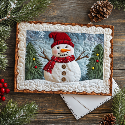 Snowman Spirit Quilted Fabric Postcard NCU0DDK1895