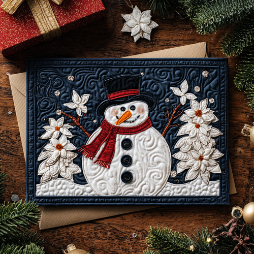 Snowman Wishes Quilted Fabric Postcard NCU0DDK1893