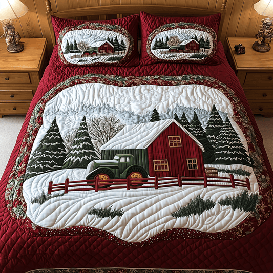 Snowy Barn Christmas 3-Piece Quilted Bedding Set NCU0TH2196