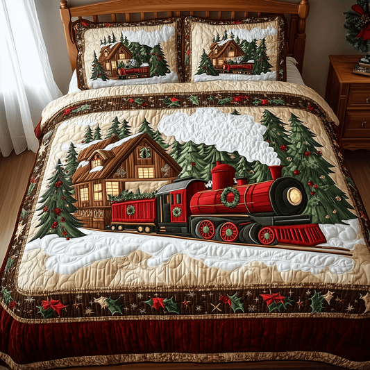 Snowy Trainscape 3-Piece Quilted Bedding Set NCU0TH2179