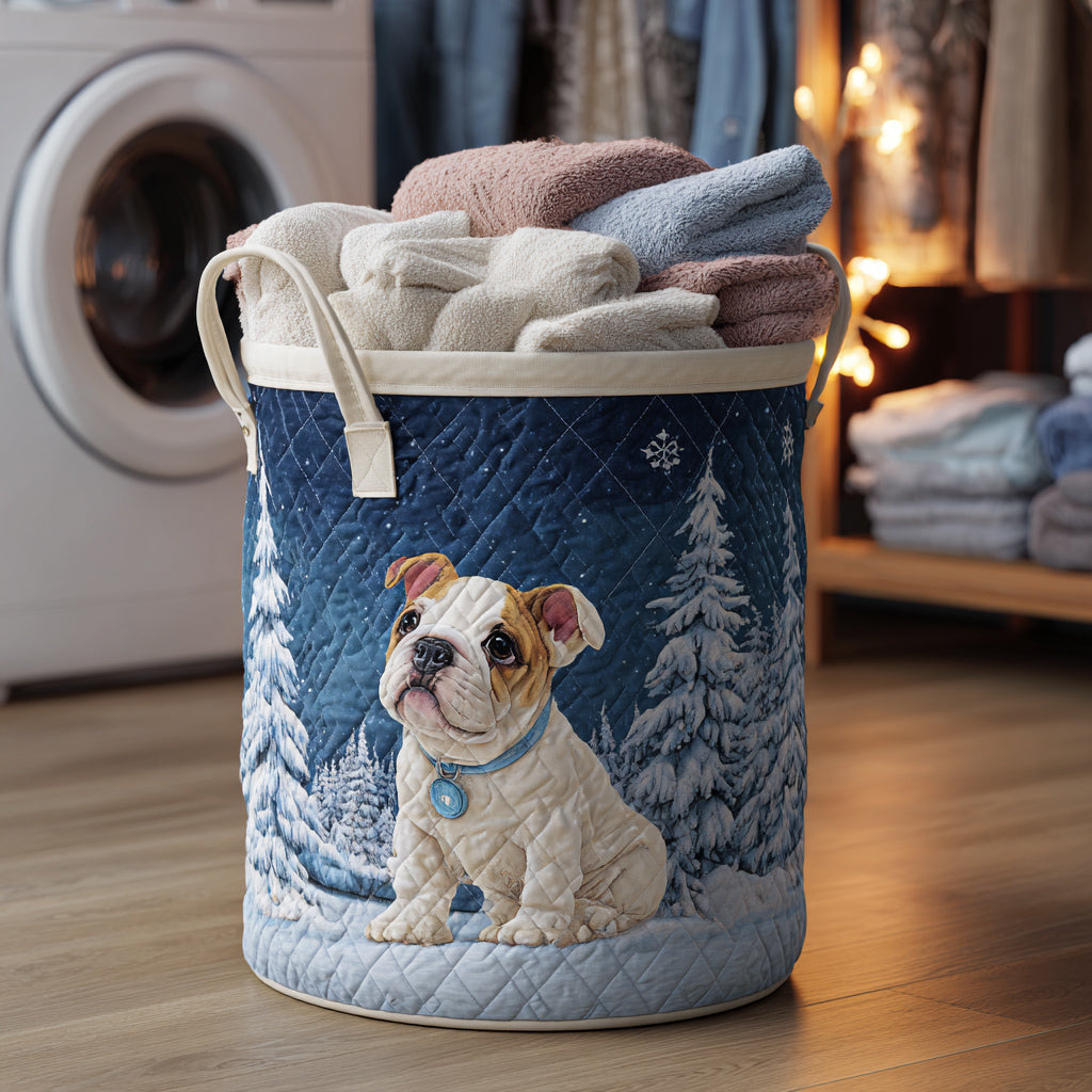Snowy Bulldog Pup Quilted Laundry Basket NCU0HNH138