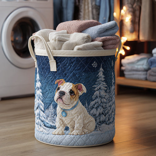 Snowy Bulldog Pup Quilted Laundry Basket NCU0HNH138