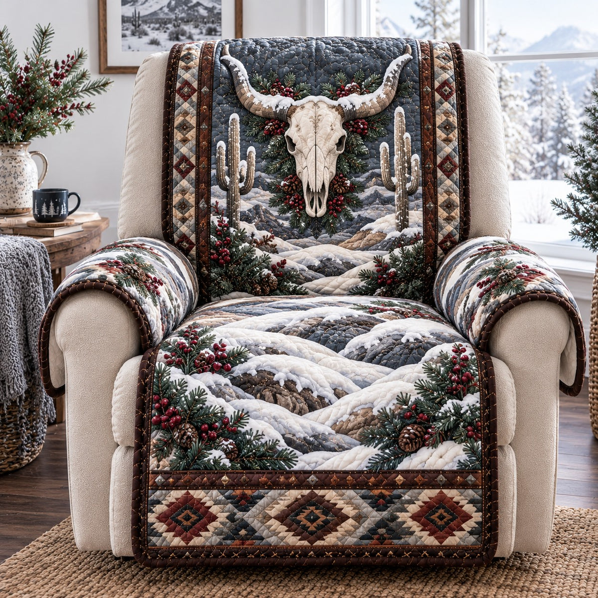 Snowy Cactus Skull Quilted Sofa Cover NCU0NTD2398