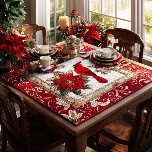 Snowy Cardinal Petals Quilted Table Topper NCU0DV918