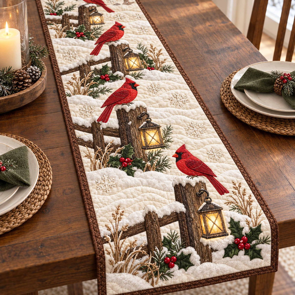 Snowy Cardinal Quilted Table Runner NCU0NTD2349