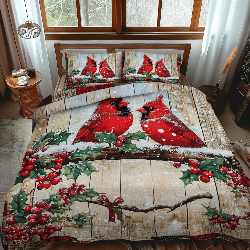 Snowy Cardinal Serenity 3-Piece Quilted Bedding Set NCU0TL1499