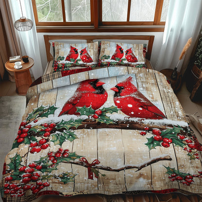 Snowy Cardinal Serenity 3-Piece Quilted Bedding Set NCU0TL1499