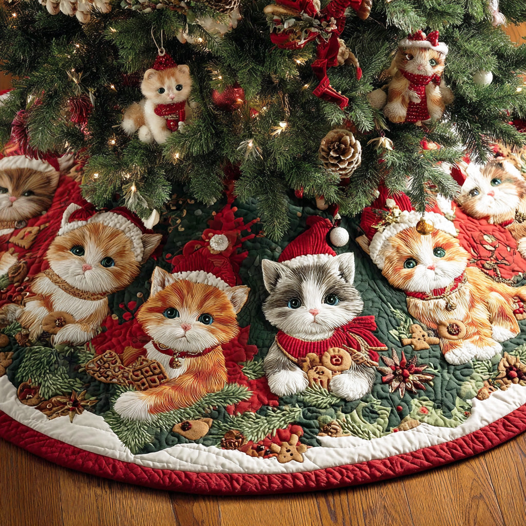 Snowy Cat Christmas Christmas Quilted Tree Skirt NCU0NTD1070