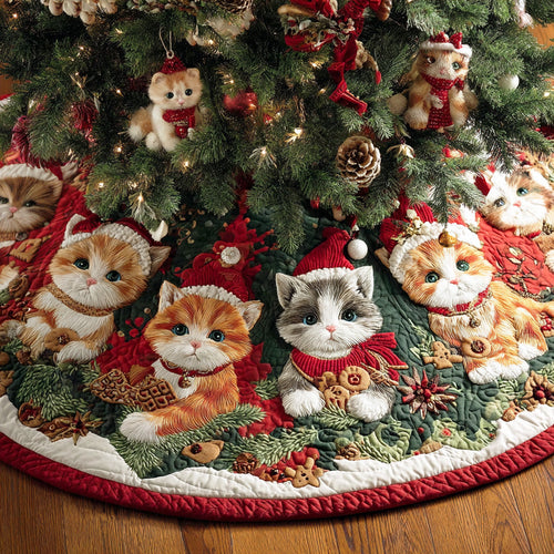 Snowy Cat Christmas Christmas Quilted Tree Skirt NCU0NTD1070