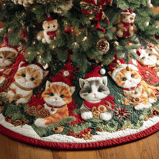 Snowy Cat Christmas Christmas Quilted Tree Skirt NCU0NTD1070