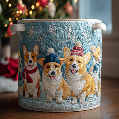 Snowy Corgi Cheer Quilted Laundry Basket NCU0DV1140