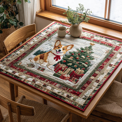 Snowy Corgi Scene Quilted Table Topper NCU0HNH203